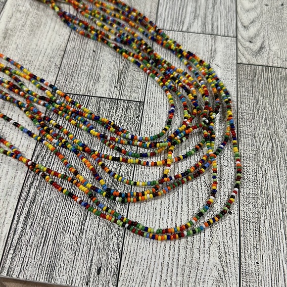 Women’s rainbow colorful seed bead multilayered necklace - Picture 2 of 4